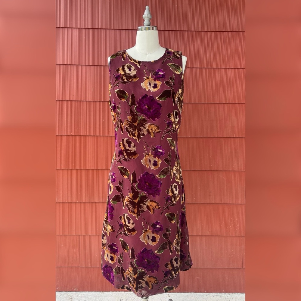 Evan Picone Vintage 90s Velvet Burnout Floral Sleeveless Grunge Petite Dress